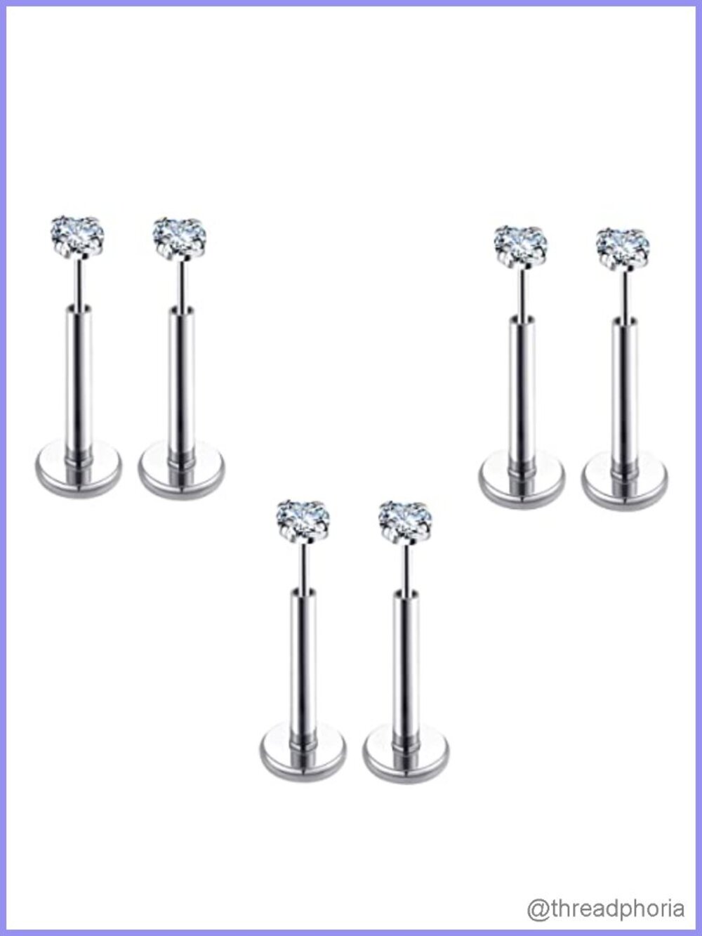 20G Threadless Flat Back Stud Earrings Surgical Steel Hypoallergenic Piercing